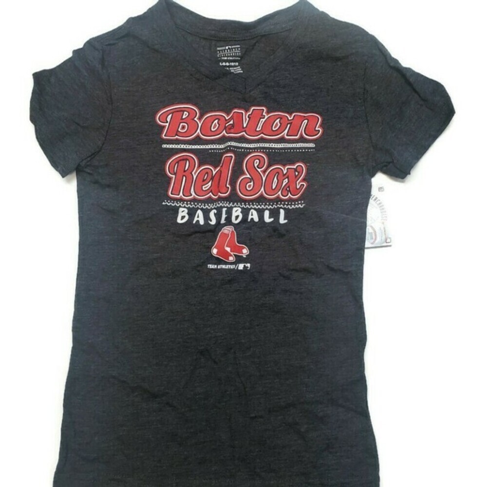 MLB Boston Red Sox Baseball Youth Short Sleeve T Shirt Girls XS V Neck Gray